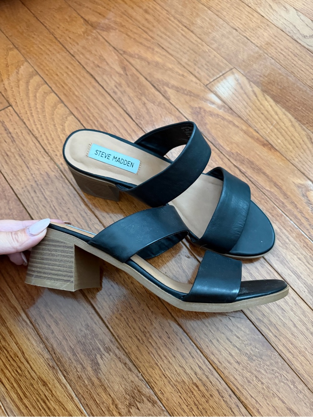 Steve Madden Black Double-Strap Block Heel Slide Sandals